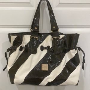 Dooney & Bourke black patent / white canvas zebra satchel EUC Chiara Bag med